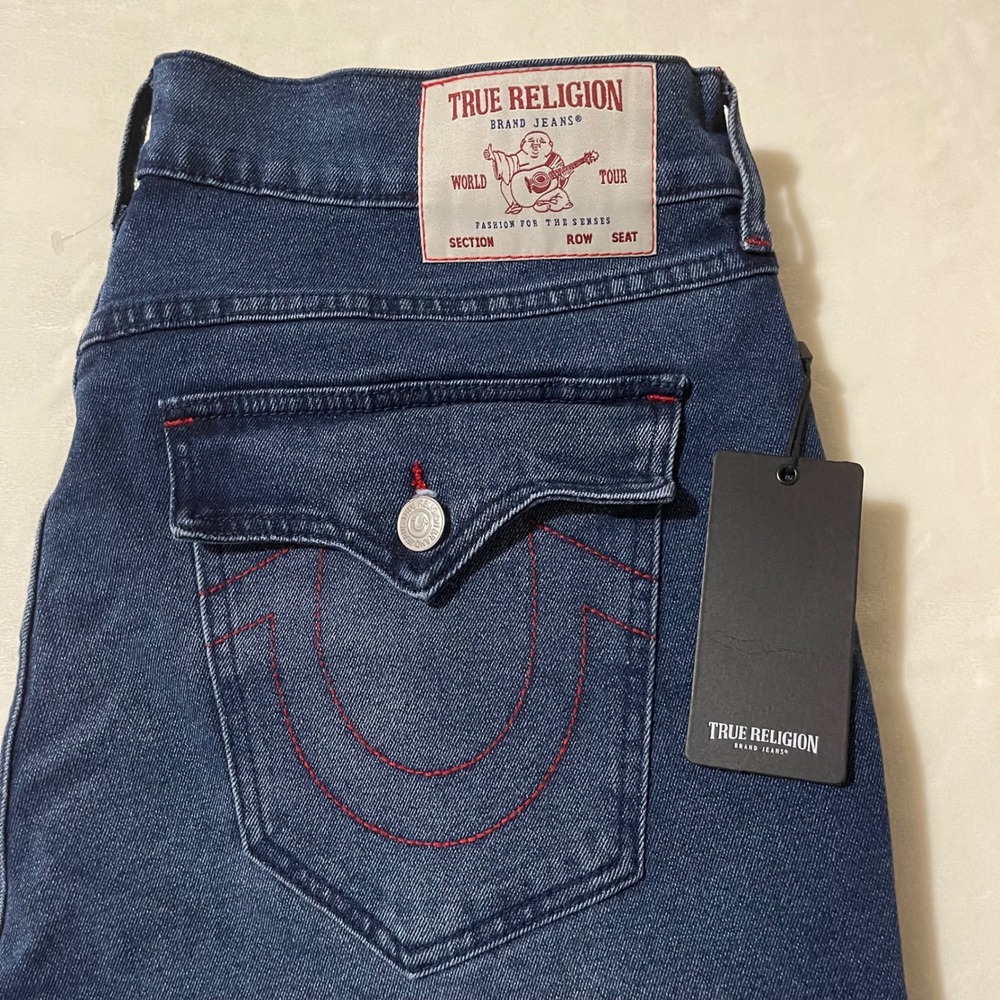 True Religion Ricky SN Flap Straight Jeans Mens 36 Medium Rustic Barn Wash Denim